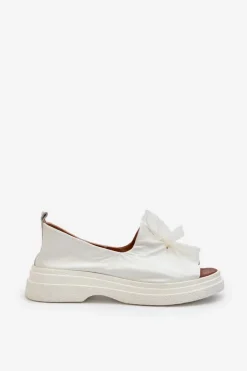 Clearance Zazoo 2939 Skórzane Sandały Damskie Z Kokardką Białe