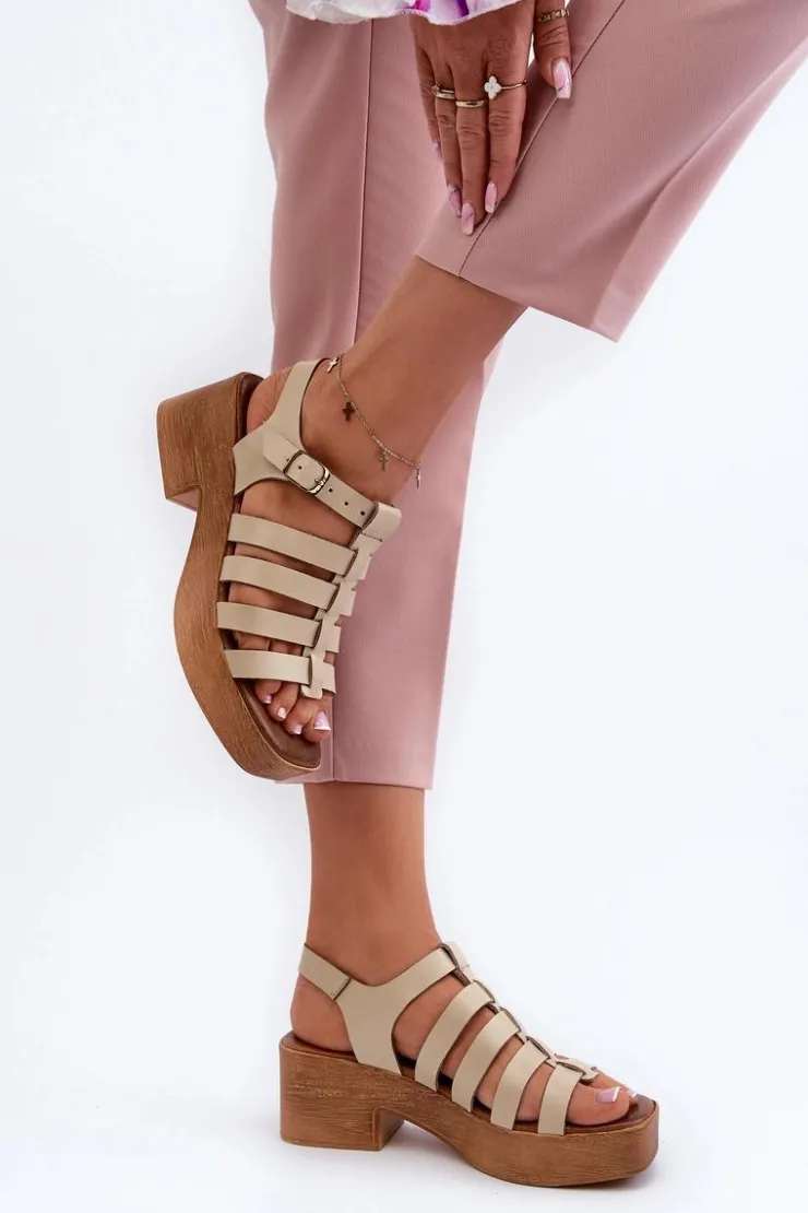 Damskie Zazoo 40410 Skórzane Sandały Damskie Beżowe