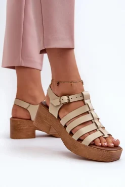 Damskie Zazoo 40410 Skórzane Sandały Damskie Beżowe