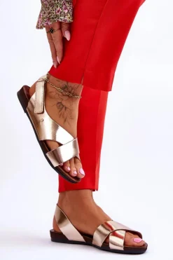 Best Zazoo 40141 Skórzane Sandały Na Rzep Złote Złoty