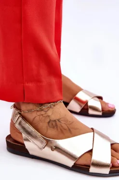 Best Zazoo 40141 Skórzane Sandały Na Rzep Złote Złoty