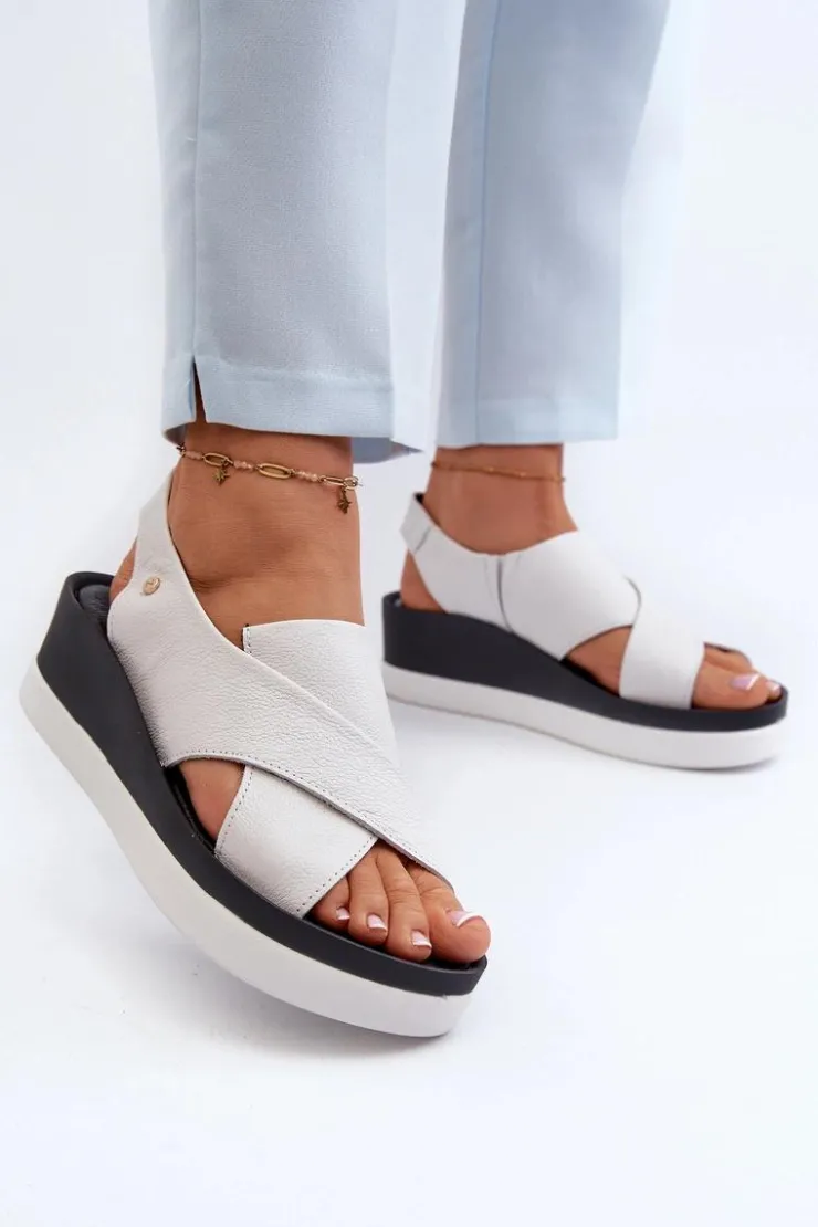 Zazoo Sandały Na Obcasie|Sandały Na Koturnie*40256 Skórzane Sandały Na Koturnie Białe Biały