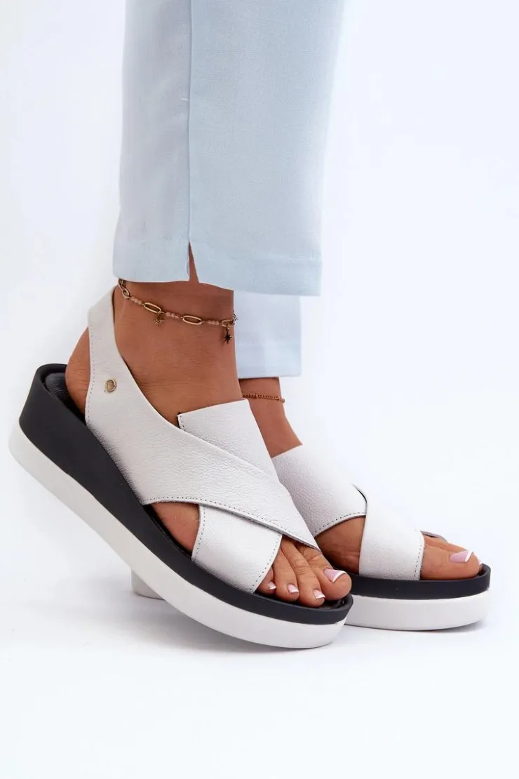 Zazoo Sandały Na Obcasie|Sandały Na Koturnie*40256 Skórzane Sandały Na Koturnie Białe Biały