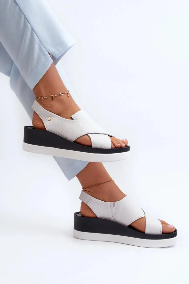 Zazoo Sandały Na Obcasie|Sandały Na Koturnie*40256 Skórzane Sandały Na Koturnie Białe Biały