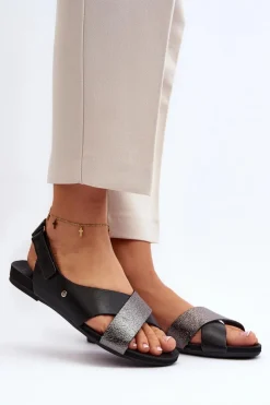 Sale Zazoo 40141 Skórzane Sandały Na Rzep Czarne Czarny