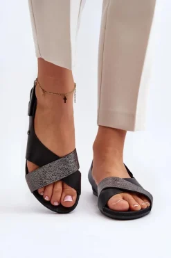 Sale Zazoo 40141 Skórzane Sandały Na Rzep Czarne Czarny