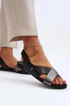 Sale Zazoo 40141 Skórzane Sandały Na Rzep Czarne Czarny