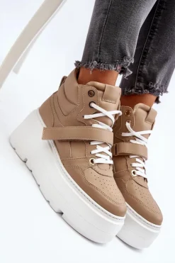 Zazoo Sneakersy Damskie*3450 Skórzane Sneakersy Damskie Beżowe Beżowy