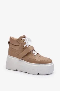 Zazoo Sneakersy Damskie*3450 Skórzane Sneakersy Damskie Beżowe Beżowy