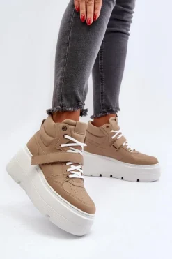 Zazoo Sneakersy Damskie*3450 Skórzane Sneakersy Damskie Beżowe Beżowy