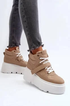 Zazoo Sneakersy Damskie*3450 Skórzane Sneakersy Damskie Beżowe Beżowy