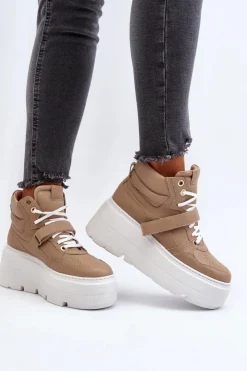 Zazoo Sneakersy Damskie*3450 Skórzane Sneakersy Damskie Beżowe Beżowy