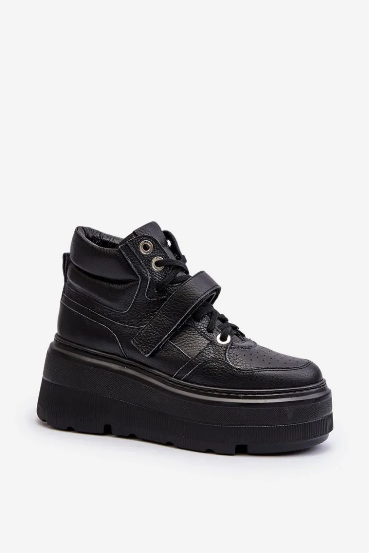 Damskie Zazoo 3450 Skórzane Sneakersy Damskie Czarne