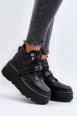 Damskie Zazoo 3450 Skórzane Sneakersy Damskie Czarne