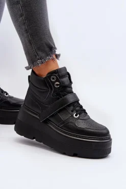 Damskie Zazoo 3450 Skórzane Sneakersy Damskie Czarne