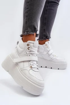 Damskie Zazoo 3450 Skórzane Sneakersy Damskie Białe