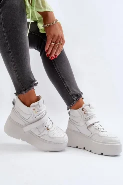 Damskie Zazoo 3450 Skórzane Sneakersy Damskie Białe