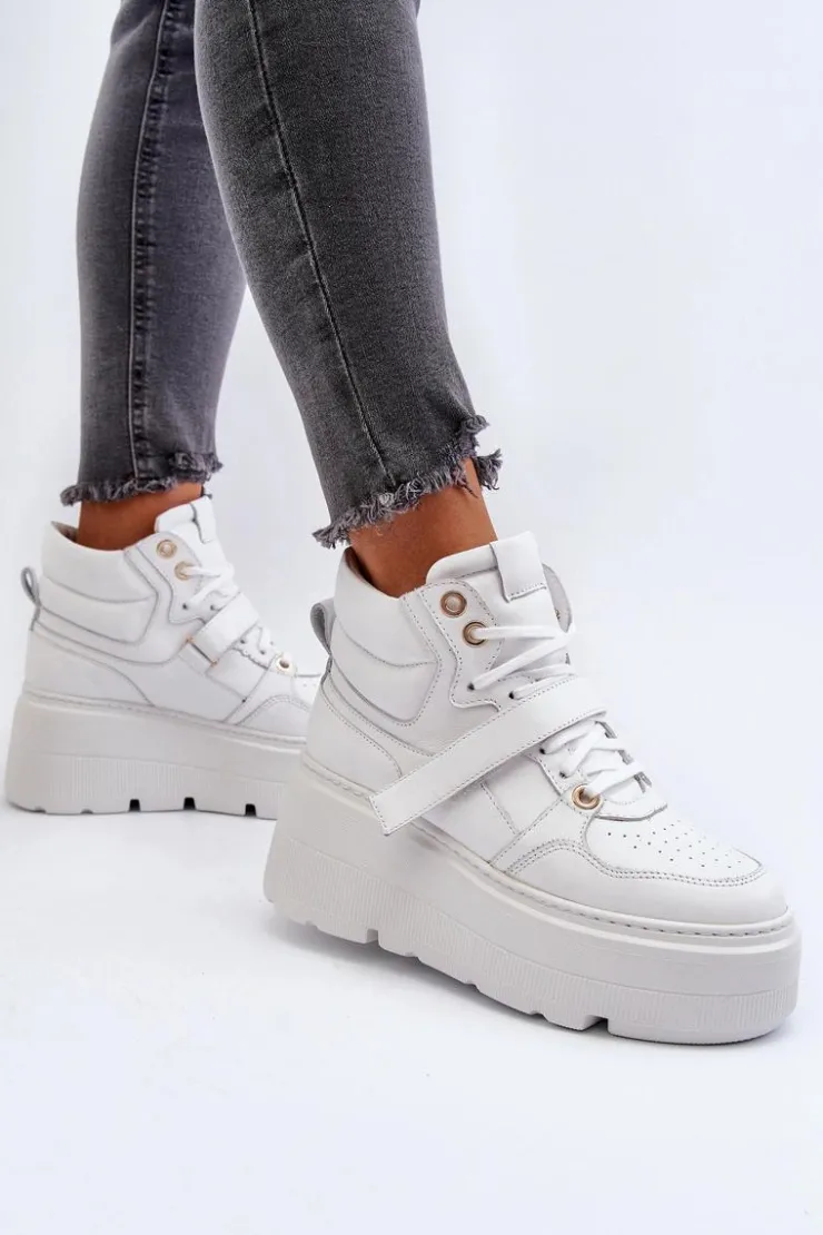 Damskie Zazoo 3450 Skórzane Sneakersy Damskie Białe