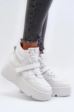 Damskie Zazoo 3450 Skórzane Sneakersy Damskie Białe