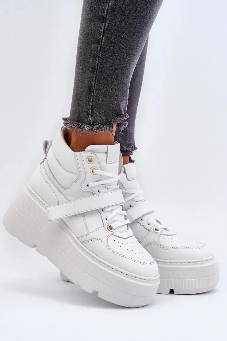 Damskie Zazoo 3450 Skórzane Sneakersy Damskie Białe