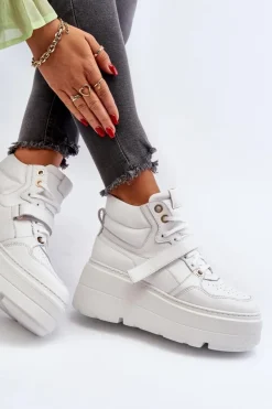 Damskie Zazoo 3450 Skórzane Sneakersy Damskie Białe