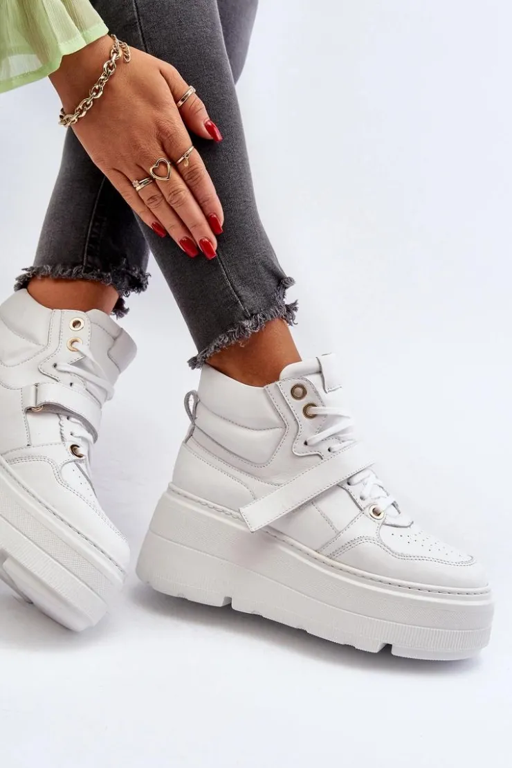 Damskie Zazoo 3450 Skórzane Sneakersy Damskie Białe