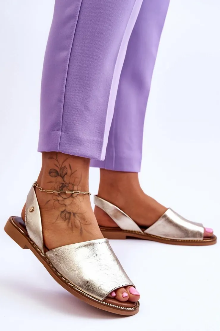 Damskie Zazoo 40327 Skórzane Wsuwane Sandały Złote