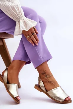 Damskie Zazoo 40327 Skórzane Wsuwane Sandały Złote