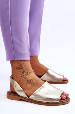 Damskie Zazoo 40327 Skórzane Wsuwane Sandały Złote