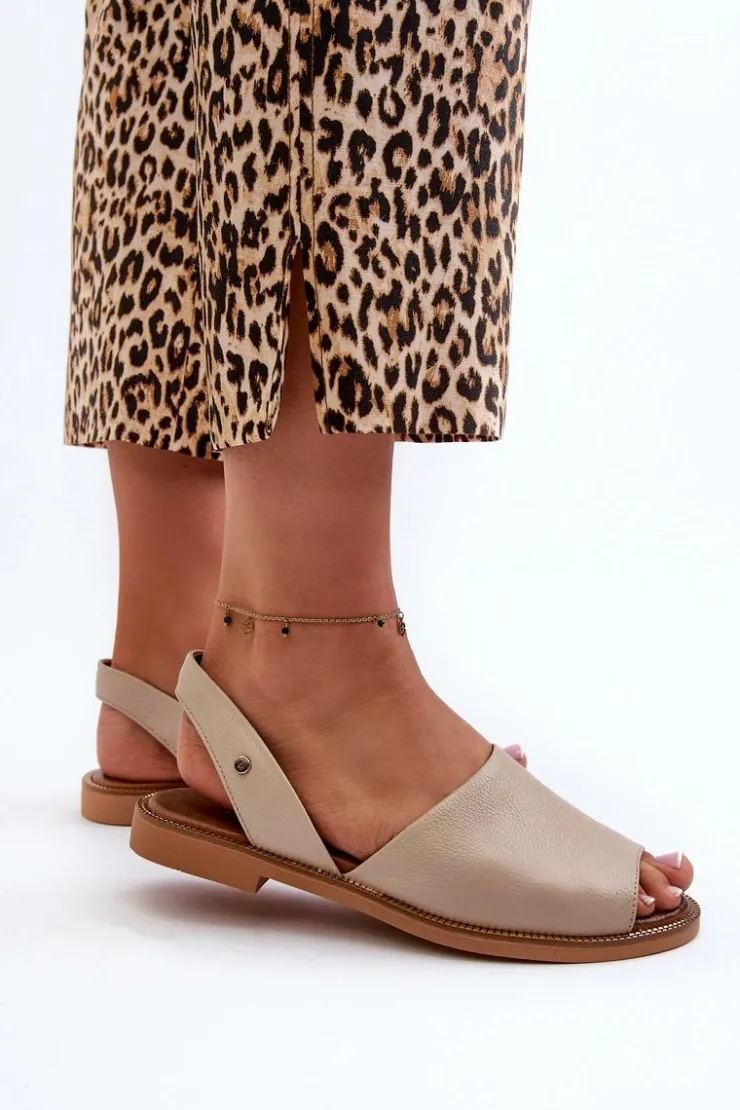 Online Zazoo 40327 Skórzane Wsuwane Sandały Beżowe Beżowy