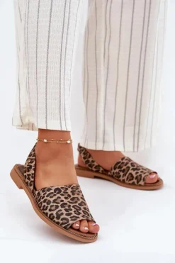 Online Zazoo 40327 Skórzane Wsuwane Sandały Panterka Brązowy