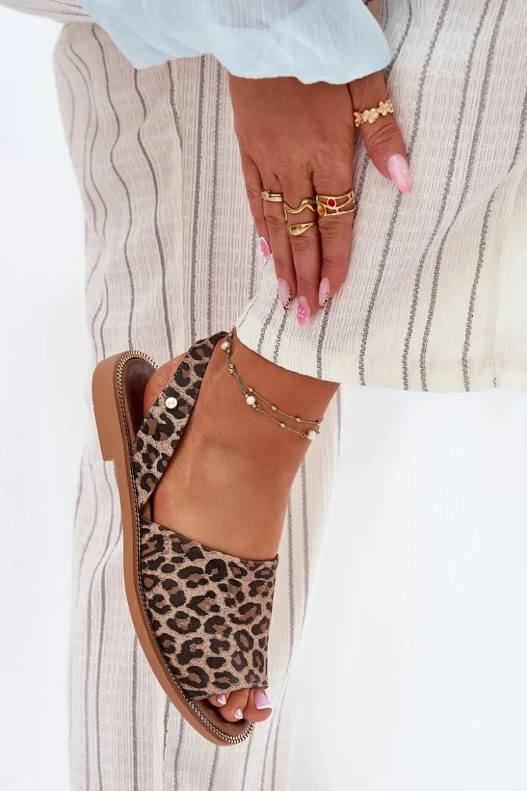 Online Zazoo 40327 Skórzane Wsuwane Sandały Panterka Brązowy