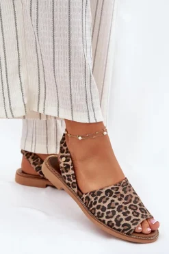 Online Zazoo 40327 Skórzane Wsuwane Sandały Panterka Brązowy