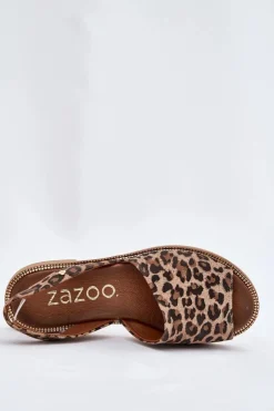 Online Zazoo 40327 Skórzane Wsuwane Sandały Panterka Brązowy