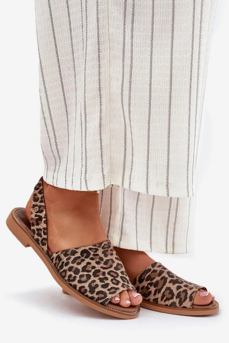 Online Zazoo 40327 Skórzane Wsuwane Sandały Panterka Brązowy