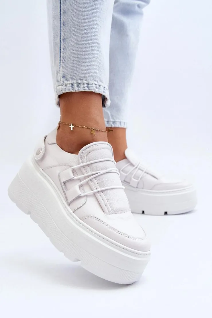 Zazoo Buty Sportowe Na Platformie*1833 Sneakersy Damskie Skórzane Na Masywnej Podeszwie Białe