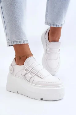 Zazoo Buty Sportowe Na Platformie*1833 Sneakersy Damskie Skórzane Na Masywnej Podeszwie Białe
