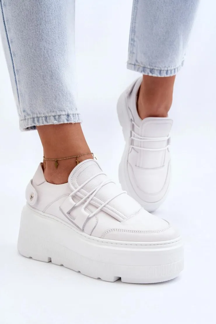 Zazoo Buty Sportowe Na Platformie*1833 Sneakersy Damskie Skórzane Na Masywnej Podeszwie Białe
