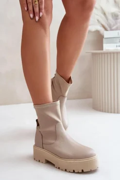 Damskie Zazoo 2947 Wsuwane Botki Damskie Ze Skóry Naturalnej Beżowe