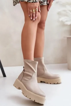 Damskie Zazoo 2947 Wsuwane Botki Damskie Ze Skóry Naturalnej Beżowe