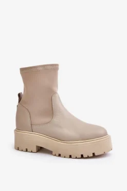 Damskie Zazoo 2947 Wsuwane Botki Damskie Ze Skóry Naturalnej Beżowe