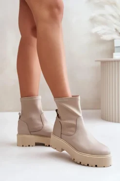 Damskie Zazoo 2947 Wsuwane Botki Damskie Ze Skóry Naturalnej Beżowe