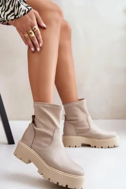 Damskie Zazoo 2947 Wsuwane Botki Damskie Ze Skóry Naturalnej Beżowe