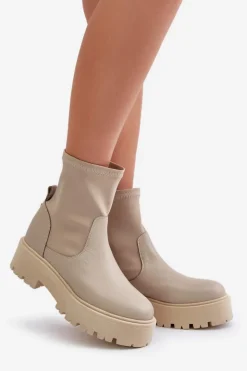 Damskie Zazoo 2947 Wsuwane Botki Damskie Ze Skóry Naturalnej Beżowe