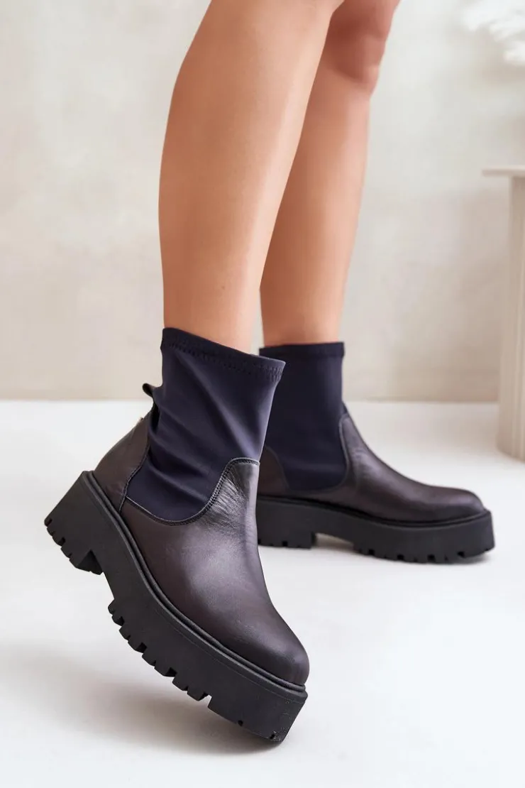 Zazoo Botki Wiosenne|Czarne Botki*2947 Wsuwane Botki Damskie Ze Skóry Naturalnej Czarne Czarny