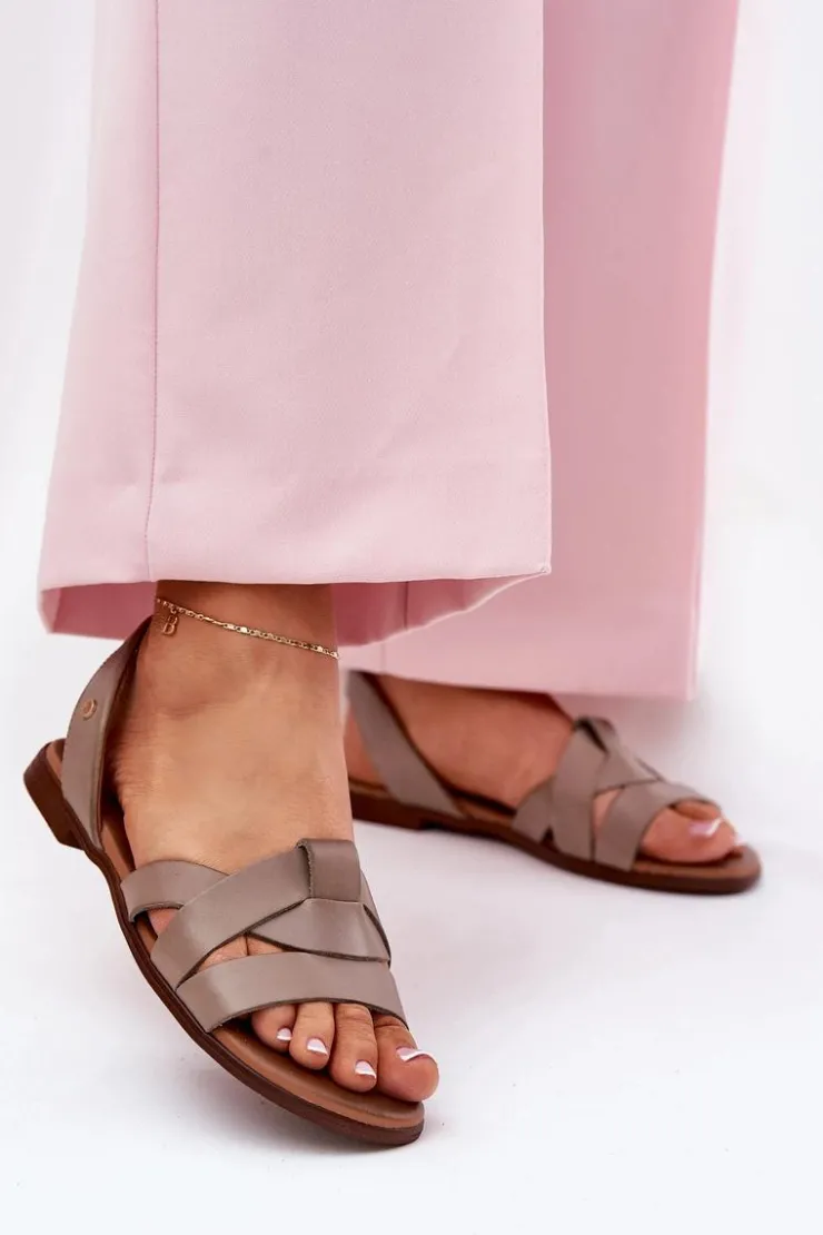 Damskie Zazoo 40185 Wygodne Skórzane Wsuwane Sandały Ciemnobeżowe