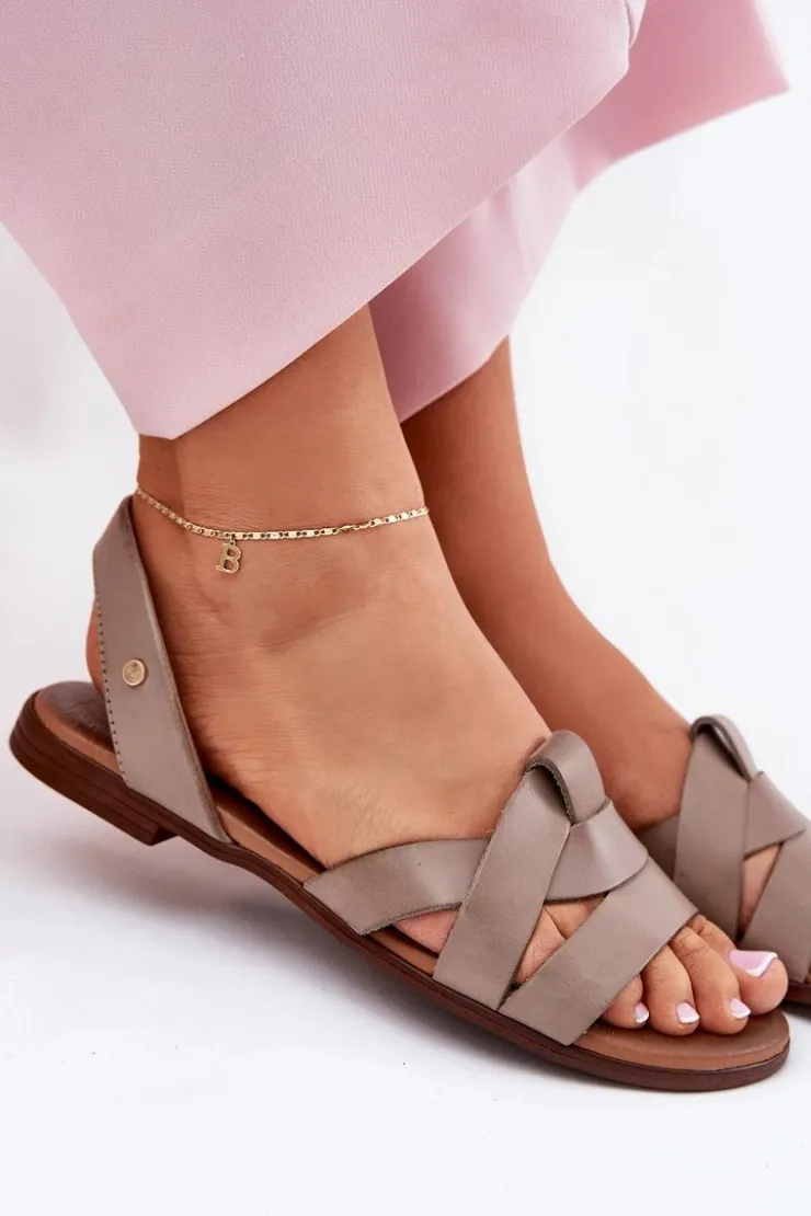 Damskie Zazoo 40185 Wygodne Skórzane Wsuwane Sandały Ciemnobeżowe