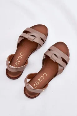 Damskie Zazoo 40185 Wygodne Skórzane Wsuwane Sandały Ciemnobeżowe