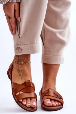 Damskie Zazoo 40185 Wygodne Skórzane Wsuwane Sandały Brązowe