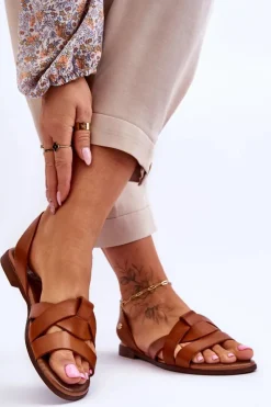 Damskie Zazoo 40185 Wygodne Skórzane Wsuwane Sandały Brązowe